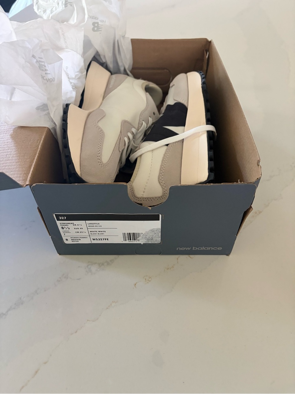 New Balance 327 Sneakers in White, Beige and Black